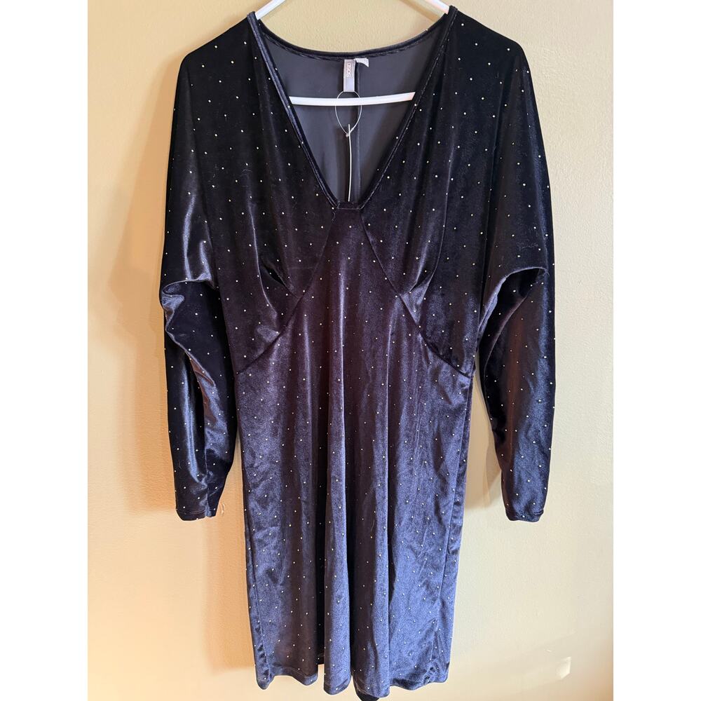 ASOS‎ black velveteen dress gold dot detail women’s XL NWT 12